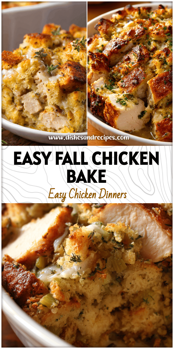Easy Chicken and Stuffing Bake with golden crust, creamy layers, and tender frozen chicken breasts in a baking dish.